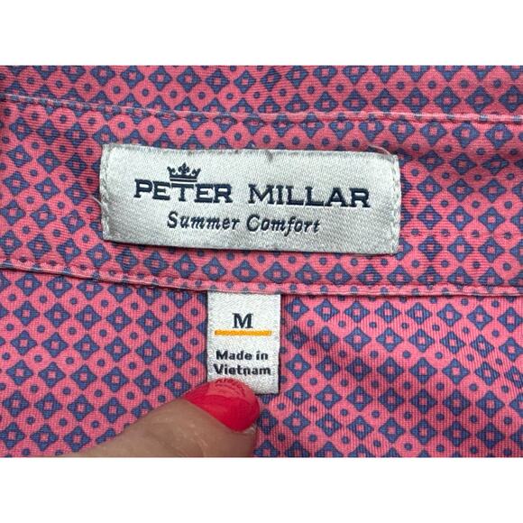Peter Millar Summer Comfort Men's Short Sleeve Pink Geo Print Polo Shirt - M - Picture 4 of 5